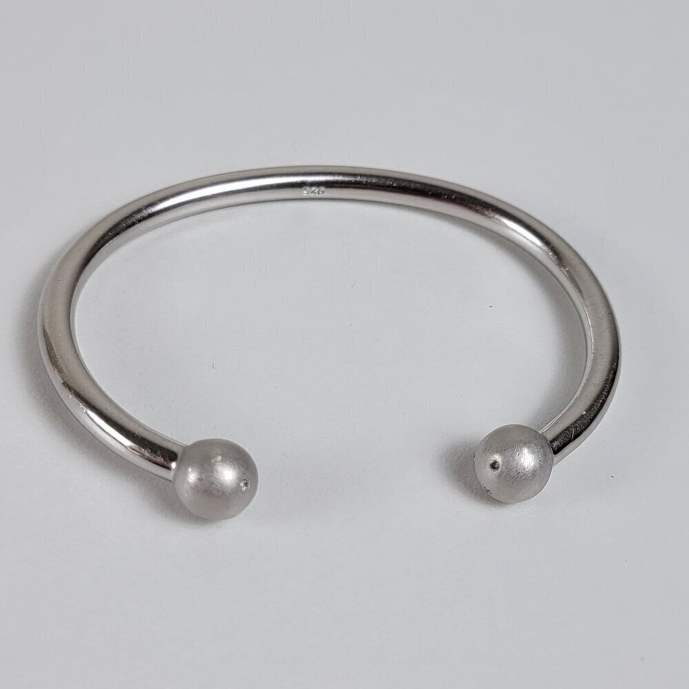 Diamond Accent Ball Charm Sterling Silver Cuff Bracelet 7 Inch - Picture 8 of 9